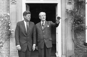 Kennedy and Macmillan outside Birch Grove, Chelwood Gate, Sussex - Macmillans home