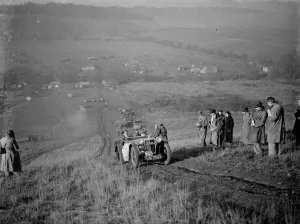 Hill Prints: Kentish Border Car Club trial. A competitor struggles on the hill climb. 28 November