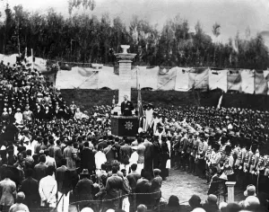 Crowd Prints: The King of Afghanistan addresses his subjects. King Amanullah speaking