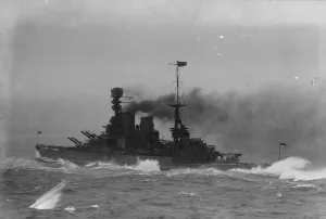 King of Afghanistan sees Atlantic fleet at battle manoeuvres. HMS Renown of