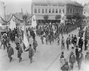 King Alexander weds Princess Marie of Rumania in Belgrade. Serbian cadets in procession 10