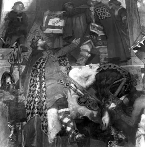 Historical Prints: King Alfred the Great, building the walls of London (Royal Exchange)