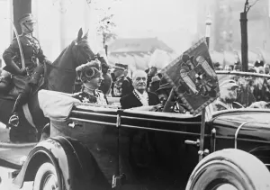 Royal Families Prints: King Carol of Romania (left), who with Crown Prince Michael is visiting Warsaw, driving