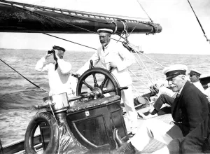 King George V as captain of his yacht Britannia which he frequently sailed at Cowes