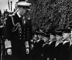 Military Prints: King George VI inspects Sea cadets on Navy Day at Chatham in Kent. 12 July 1948