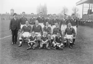 The King and Prince of Wales attend the Navy versus Army rugby match The Army team Back Row