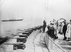 The King and Queen board Royal Yacht for holiday afloat. Royal Salute at Cowes as the King