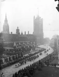 The King and Queen drove in state from Buckingham Palace to the House of Lords for