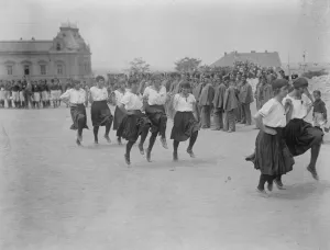Celebrations Prints: King of Serbia greets his bride. Serbian girls dancing near Belgrade Cathedral