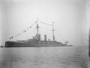 Warship Prints: King of Sweden arrives at Sheerness. The Swedish battleship Sverige arriving