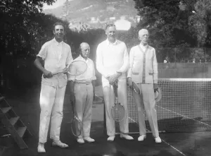 The King of Sweden playing Tennis at Cannes. February 1929