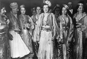 King Zogs four sisters and nephew in peasant dress at Tirana reception on 25th anniversary