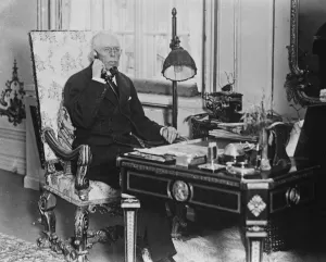 When Kings chat by telephone. An exclusive picture made in the Royal Castle of Drottingholm