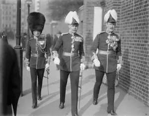 Three Prints: The Kings Levee at St James Palace London Major General Jeffreys ( on left )
