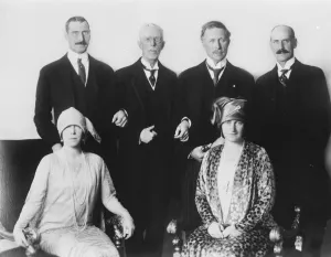 Four Kings and two queens at wedding of Princess Astrid and Prince Leopold in Stockholm