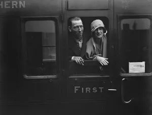 Well known jockey leaves for America. Mr Geo Duller with his wife at Waterloo