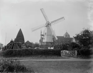 Well known landmark restored. The rebuilding of the smock windmill in the grounds