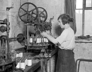 Lace making at messrs William Bridgett and Sons Ltd, Lenton, Nottingham. A machine