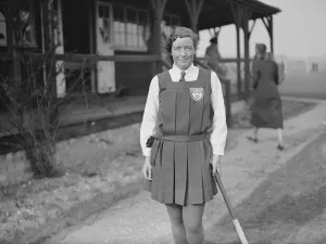 Ladies Hockey match at Merton Abbey - England versus Scotland. Miss Janet Ellis