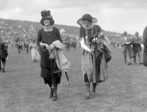 Umbrella Prints: Lady Broughton ( left ) and Lady Worthington at Glorious Goodwood Racecourse, West Sussex