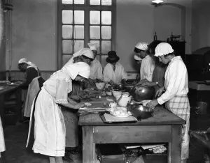 Lady chefs in the making at the LCC Technical Institute, Vincent Square, London