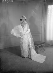 Lady Decies in her Coronation Robe. Lady Decies, wife of Lord Decies, coach Roy