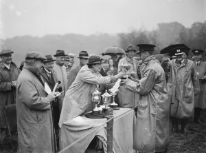 Cups Prints: Lady Hart Dyke presents trophies for fire display at Lullingstone Castle, Kent