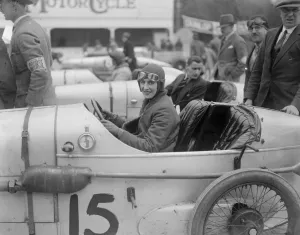 Lady motorists win at Brooklands. Mrs Christie after winning her race. 24 April 1926