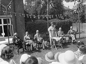 Bunting Collection: Lady Smithers talks at a town fete. 1935