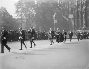 Judge Prints: Law Courts re - opening. Lord Birkenhead in the procession of Judges at Westminster Abbey