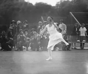 Lawn Tennis championship at Wimbeldon Mlle Lenglen in practice 19 June 1924