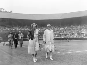 Lawn tennis championship at Wimbledon Miss Joan Fry and Mlle Billout after their