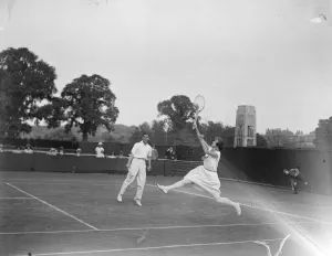 Lawn Tennis Final at Wimbeldon Mr Wheatley and Miss Colyer in play against Mrs Lamb