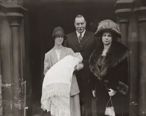 Baby Prints: Lieutenant General Sir Travers Clarke and Lady Clarke ( with baby ) at the Christening
