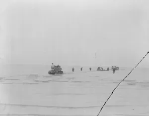 Lifeboat launched by Motor Tractor. Horses replaced by water tight machinery An