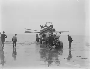 Beach Prints: Lifeboat launched by Motor Tractor. Horses replaced by water tight machinery An