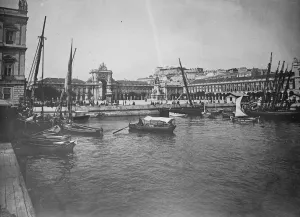 Lisbon The Praca do commercio view from the Tagus, showing the statue of King Joseph I