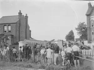 Fire Prints: Locals gather at the site of the timber yard fire in Bexleyheath, Kent