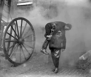 London County Council Fire Brigade display at Southwark headquarters, England