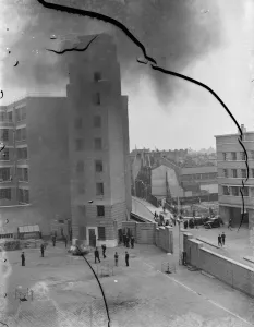 A London Fire Brigade display in Lambeth, London. Fire crew respond to a fire