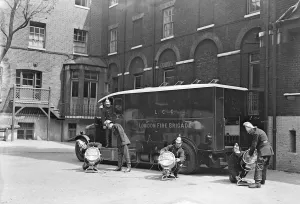 Lamps Prints: London Fire Engine setting up lights
