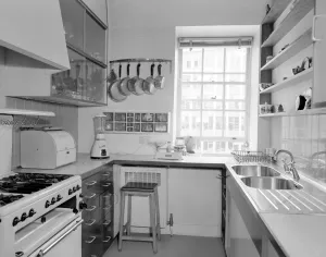 Decades Prints: London: Kitchen of Mrs Gretel Beer, of 3, South Square Grays Inn. 23 April 1959