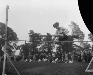 London Olympiade Autumn meeting at Mitcham. Miss Hatt competing in the high jump
