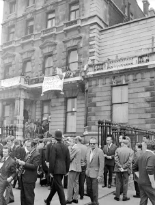 London: Squatters at the empty 60 room mansion a 144, Piccadilly, London, this morning