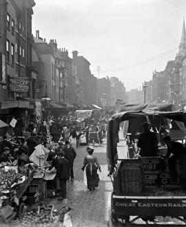 Crowd Collection: London. Street scene with market in London. 1900