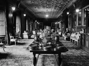 The long gallery of Ashton Court with objects set out ready for sale. 11 May 1947