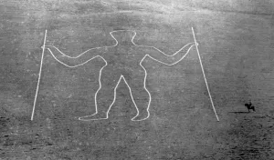 Esoterica Prints: The Long Man of Wilmington Sussex 1874 231 ft tall holds a staff in each hand