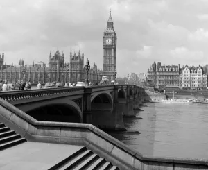 London Life Prints: Looking across Westminster Bridge and the River Thames towards Big Ben and the Houses