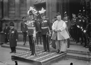 Lord Byng takes the salute from Roman Catholic police constables. 13 November 1928