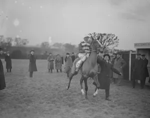 Lord Westmoreland rides his own horse to victory. At Hurst Park, West Molesey